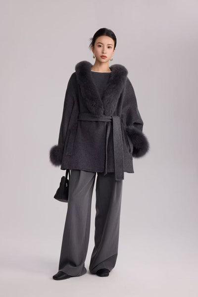 Abrigo de Lana Reversible con Pelo de Zorro Real - Elegancia Otoño Invierno - Image 8