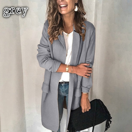 Blazer Casual de Manga Larga con Bolsillos Falsos - Colores Sólidos