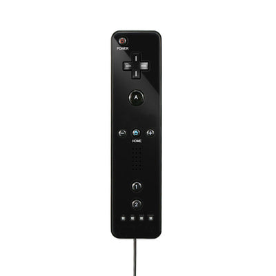 Black Wii wireless gamepad with a matching silicone protective case and wrist strap on a white background. - Image 4