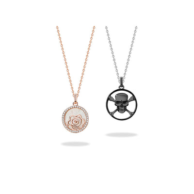 Collar de Pareja Calavera Rosa Plata de Ley - Diseño Alternativo y Personalizado - Image 2