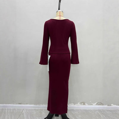 Blusa Corta con Cuello Cuadrado y Hebilla Fashion en Burgundy - Conjunto Tejido - Image 4