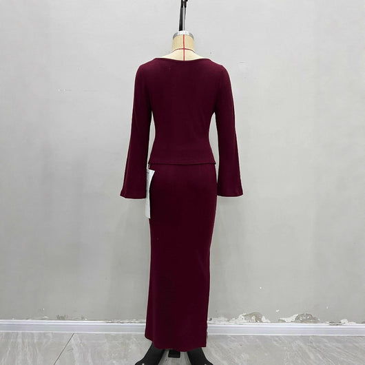 Blusa Corta con Cuello Cuadrado y Hebilla Fashion en Burgundy - Conjunto Tejido - Image 4