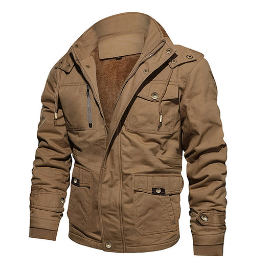 Chaqueta Abrigo Hombre Algodón con Capucha Forrado Velludo Multibolsillos Estilo Vintage - Image 3