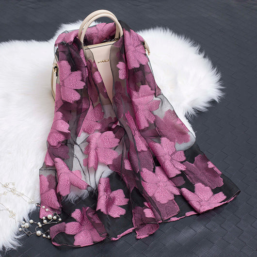 Pañuelo de Seda Estampado Flores Huecas - Diseño Elegante y Versátil - Image 38