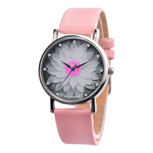 Reloj Femenino de Cuero con Patrón Floral Loto e Hibisco - Image 3