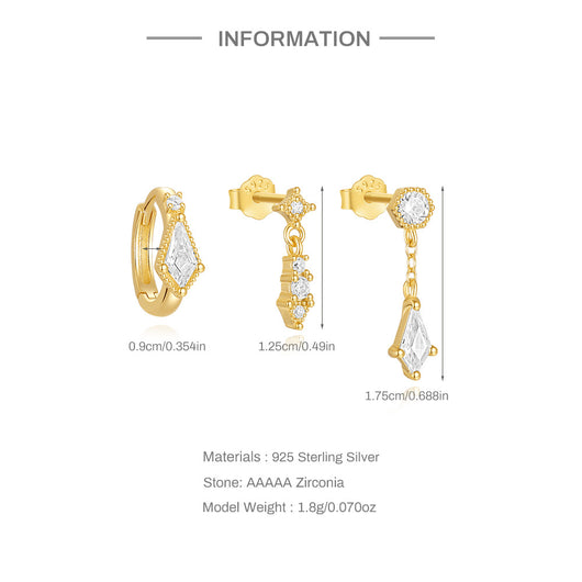 Aretes de Plata Esterlina 925 con Zirconia Geométrica y Borla para Uso Diario - Image 24
