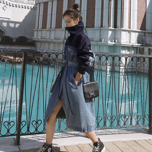 Vestido Denim Patchwork con Cortavientos de Moda - Image 10