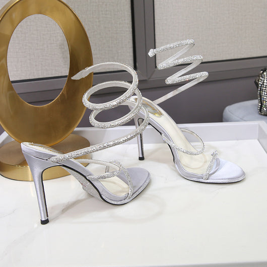 Sandalias Stiletto con Tiras al Tobillo y Cristales Brillantes para Mujer - Image 4