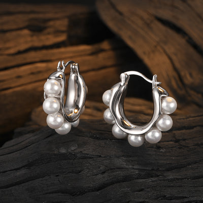 Aretes de Plata 925 con Perla - Diseño U Minimalista para Mujer