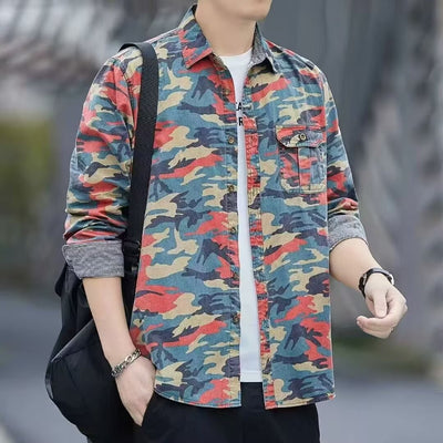 Chaqueta Casual Camuflaje Hombre - Camisa Suelta Retro Manga Larga - Image 2