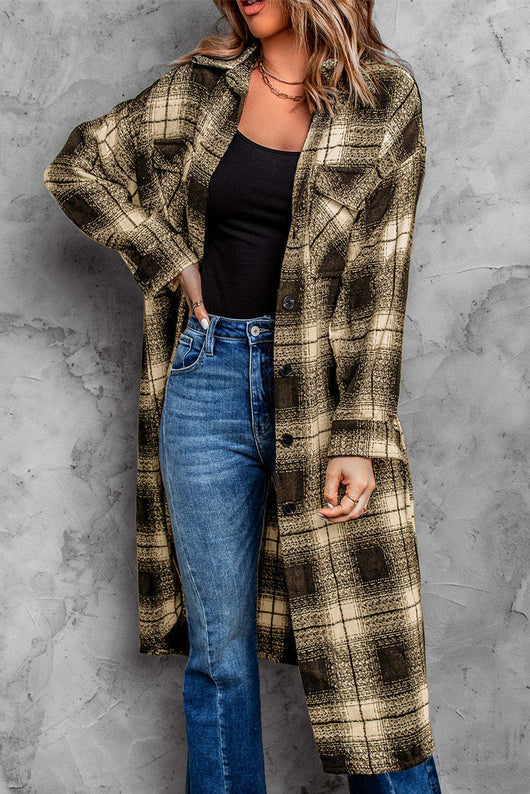 Cardigan Cuadros Mujer Largo Suelto con Solapa - Image 6
