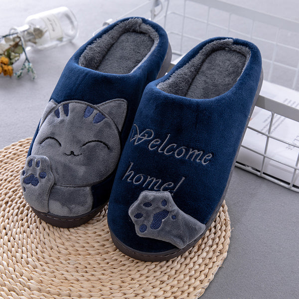 Pantuflas de Invierno Gato de la Suerte - Algodón Cómodo para Casa