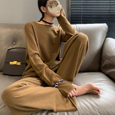 Conjunto de Punto: Suéter Tejido y Pantalón Ancho