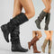 Botas Altas de Cuero con Pliegues en Colores Sólidos