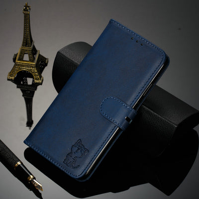 Funda Flip de Cuero para Gato Feliz