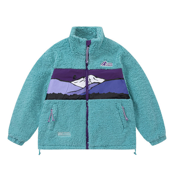 Abrigo de Polar Berber Patchwork Contraste de Colores para Hombre