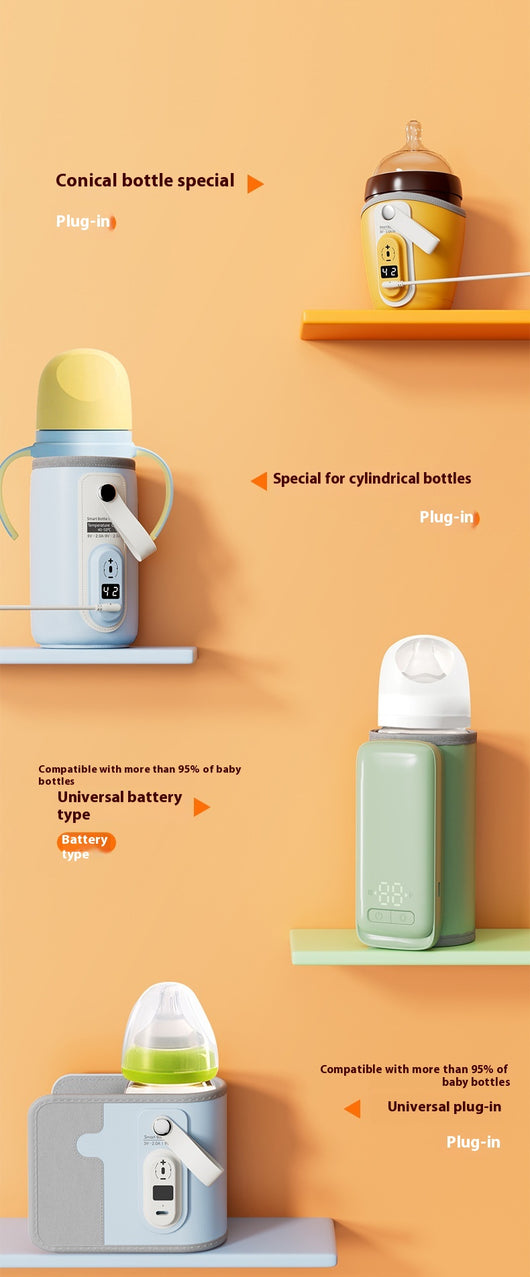 White portable bottle warmer with rose gold accents, digital display showing 45°C, and beige insulated sleeve. - Image 13
