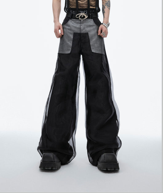 Pantalones Casuales de Corte Recto con Diseño de Malla Doble Capa - Image 9