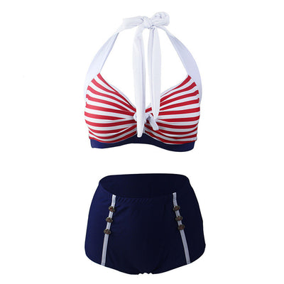 Bikini de Talle Alto Rayado Sexy con Diseño Dividido