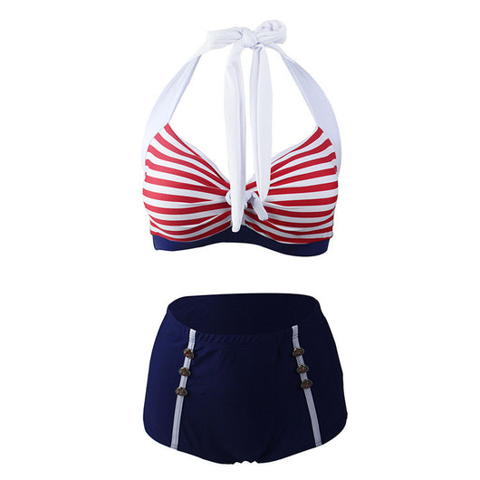 Bikini de Talle Alto Rayado Sexy con Diseño Dividido