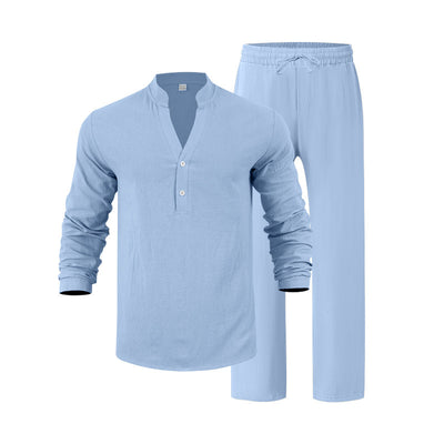 Conjunto de Pantalón y Camiseta Henley Suelta Transpirable para Hombre - Ropa de Playa Casual - Image 17