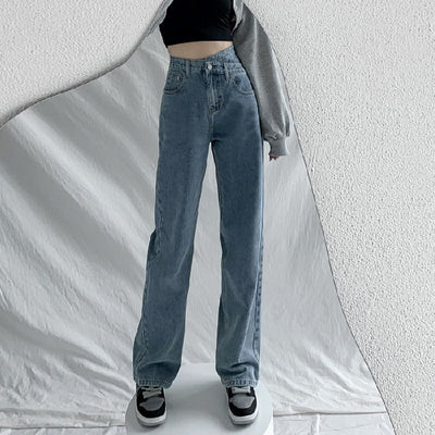 Pantalones Jeans Mujer Cintura Alta Retro Sueltos con Efecto Mopping - Image 2