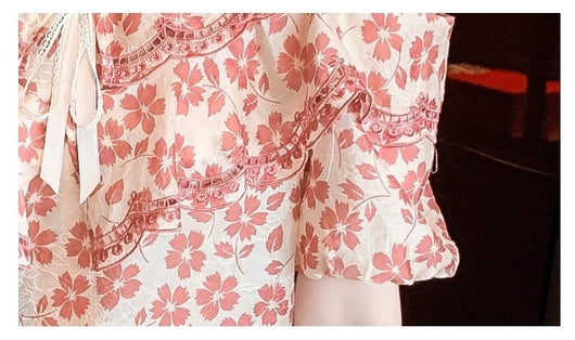 Blusa Chiffon Floral Hombro Descubierto - Camisa Romántica de Manga Corta - Image 30