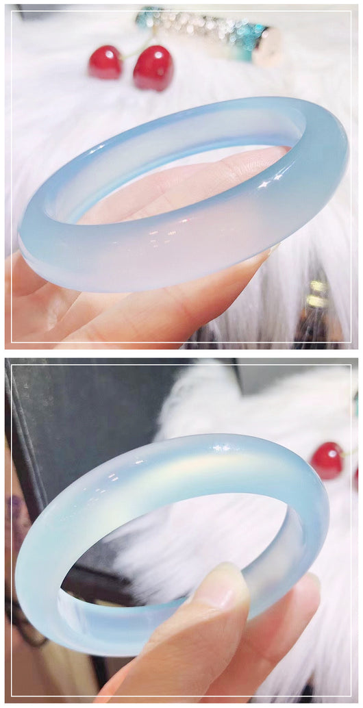 Pulsera de Calcedonia Azul Hielo - Ágata Redonda Fina Estilo Jade Chino para Mujer - Image 7