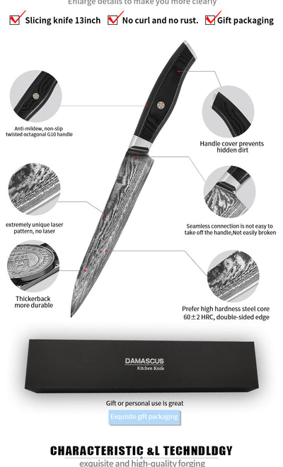 Cuchillo Damasco para Chef y Sashimi - Acero Inoxidable Profesional - Image 7
