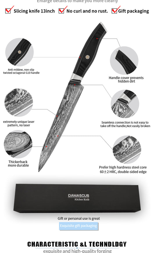 Cuchillo Damasco para Chef y Sashimi - Acero Inoxidable Profesional - Image 7
