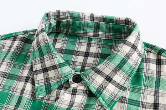 Camisa Cuadriculada Japonesa con Costuras Combinadas - Image 5