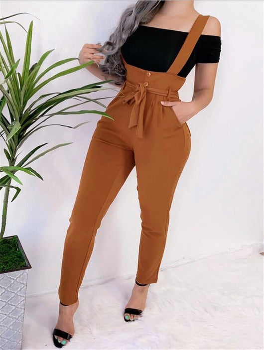 Pantalones casuales slim con tirantes de moda - Image 12