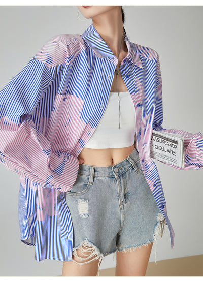 Blusa Suelta de Rayas Azules Estampada para Mujer - Image 11