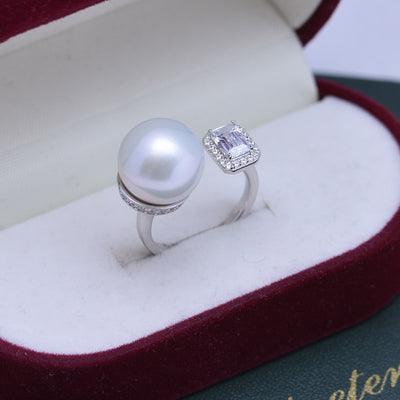 Anillo de Perla de Agua Dulce Blanca 12-13mm Plata 925 Estilo Cubo de Azúcar Ajustable - Image 17