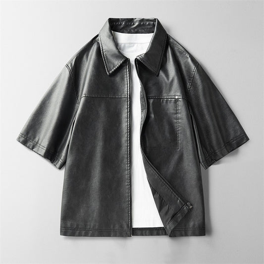 Chaqueta de Cuero Corta Estilo High Street con Mangas Cortas