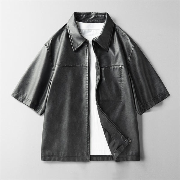 Chaqueta de Cuero Corta Estilo High Street con Mangas Cortas