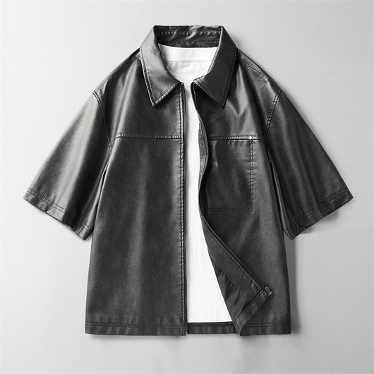 Chaqueta de Cuero Corta Estilo High Street con Mangas Cortas