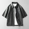 High Street Style Cropped Leather Jacket with Short Sleeves