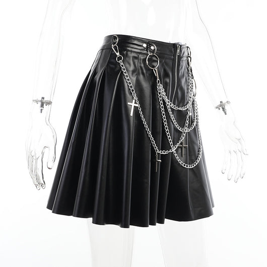 Falda de Cuero PU Plisada con Cadenas Punk - Image 21