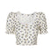Camiseta Retro Floral con Mangas Abullonadas para Mujer