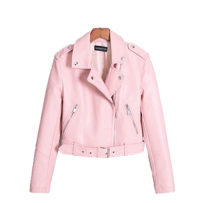 Chaqueta de Cuero Biker Entallada para Primavera y Otoño