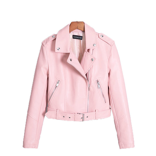 Chaqueta de Cuero Biker Entallada para Primavera y Otoño