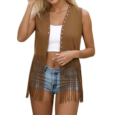 Chaqueta de Gamuza sin Mangas con Flecos y Remaches para Mujer - Image 16