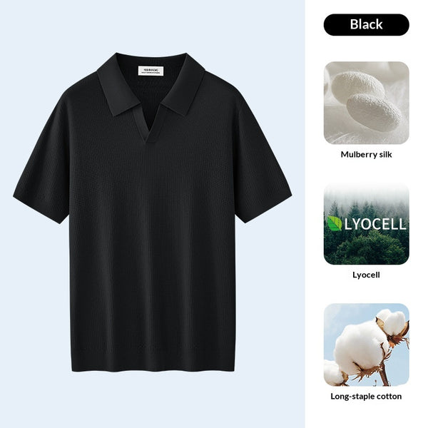 Camisa Manga Corta Cuello Alto para Hombre en Lyocell y Seda - Image 6