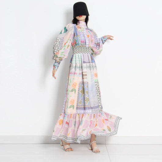 Vestido Largo Estilo Resort con Cuello de Pie y Mangas Largas Estampado para Mujer - Image 7