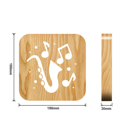 Lámpara 3D LED Notas Musicales - Guitarra, Saxofón y Violín con Grabado en Madera - Image 2