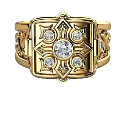 Anillo de Oro con Patrón de Cruz y Tapa Abatible para Hombre - Image 5