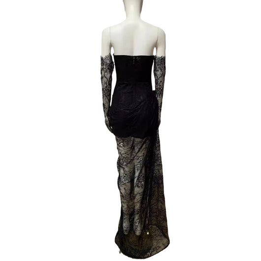 Vestido Largo Strapless con Encaje, Cuentas Brillantes y Abertura Sensual - Image 5