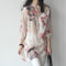 Blusa Larga de Lino y Algodón con Estampado Floral - Manga 7/8 Holgada Estilo Coreano