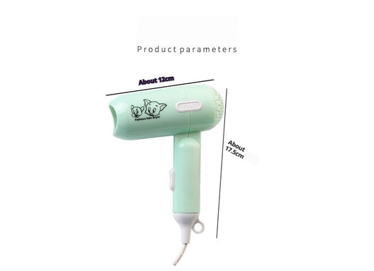 Light blue foldable hair dryer with a cartoon pig design, white power switch, and hanging loop. - Image 14